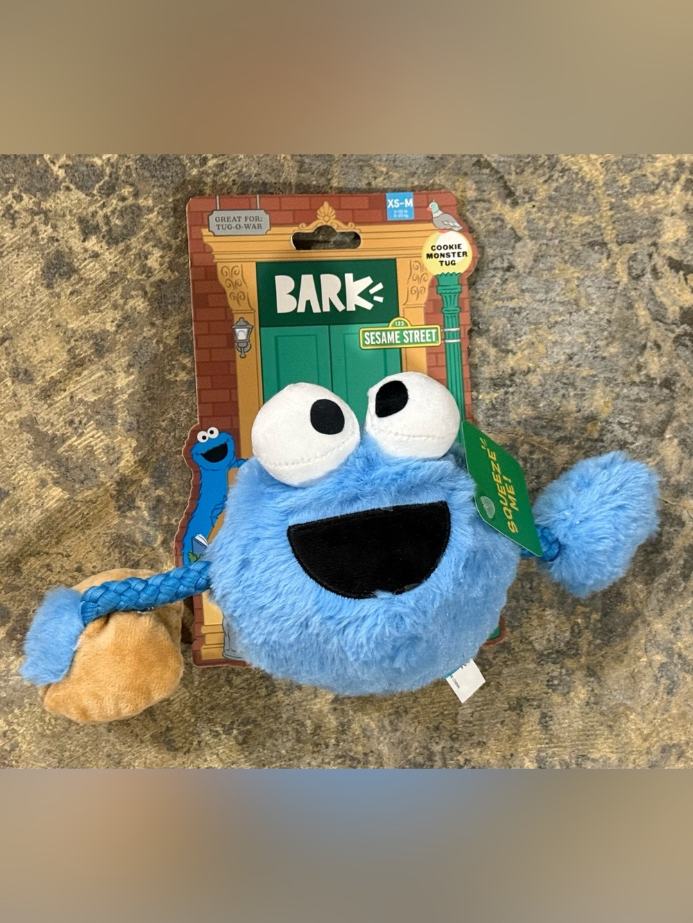 Bark Sesame Street Cookie Monster Blue Plush Tug Toy - NWT
